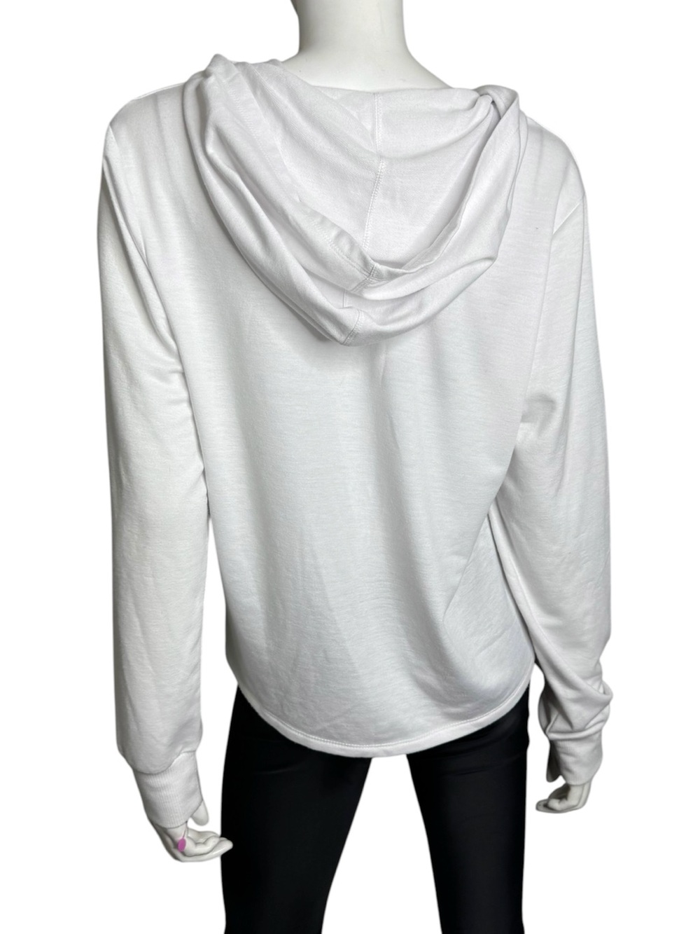 White Ruched Drawstring Hoodie Top - Picture 4 of 6